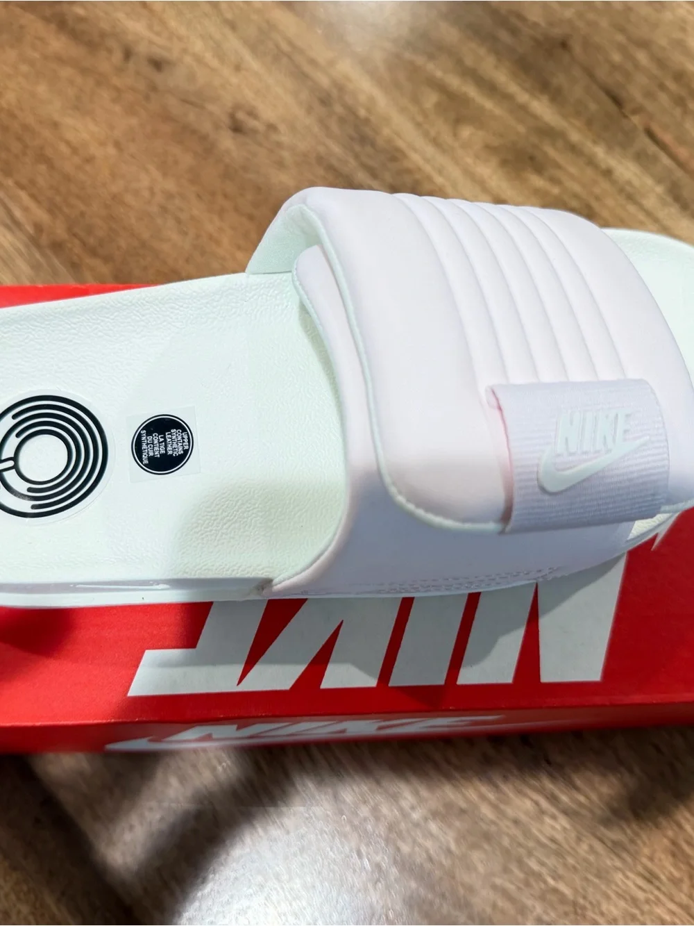 Nike Kids White and Pale Pink Adjustable Slide Sandals